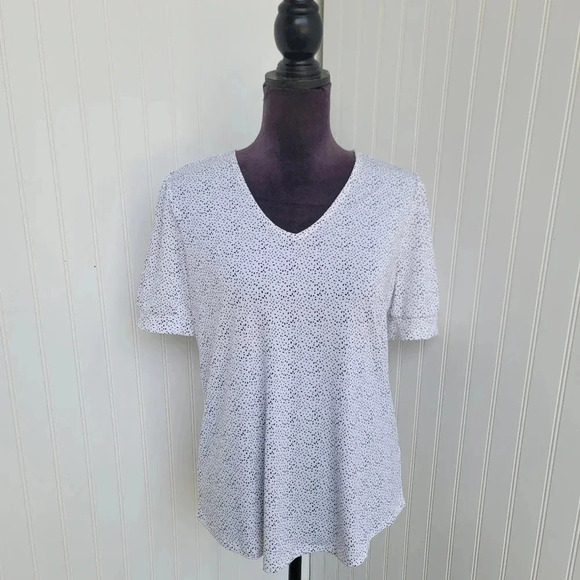 Adrianna Papell Women’s Blouse Stetch White Black Dots Flutter Sleeve Sz M - Picture 1 of 11